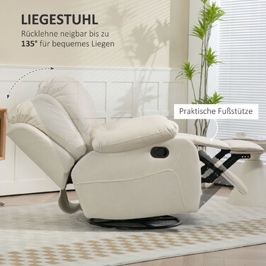 Крісло для телевізора HOMCOM Recliner з функцією відкидання, підставкою для ніг, системою кишенькових пружин, поворотним кріслом для телевізора для вітальні, спальні, кремового