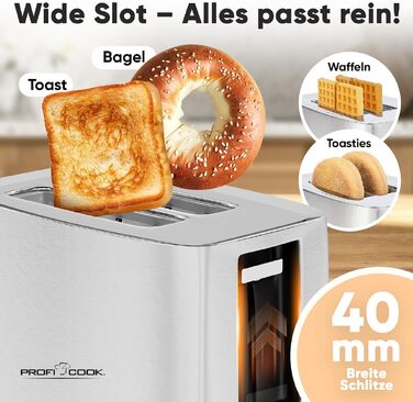 Тостер ProfiCook Edelstahl PC-TA 1279 сріблястий - 2 слоти, для бутербродів, вафель та булочок, з насадкою для булочок, нержавіюча сталь