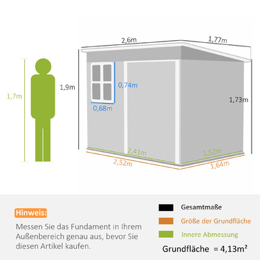 Outsunny Garden Shed 4,13 м³, Садовий сарай, 260 x 177 x 190 см, Садовий сарай з вікном, Двері, що замикаються, Гараж для велосипедів, Сталева садова шафа, для заднього двору, Сад, Темно-сірий