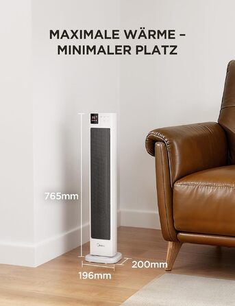 Керамічний обігрівач Midea NTH20-22GR(WH) 2000 Вт з дистанційним керуванням, термостатом та ECO-режимом, білий