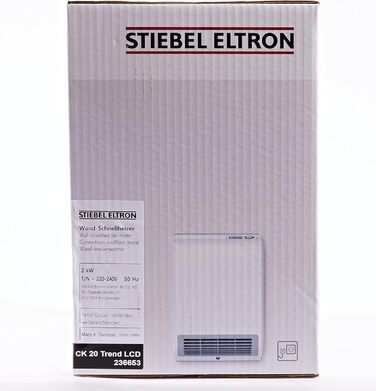 Керамічний електрообігрівач STIEBEL ELTRON CK 20 Trend LCD 2 кВт, енергоощадний, для ванної кімнати, 25 м², тижневий таймер, LCD-дисплей, TÜV, Німеччина