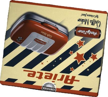 Вафельниця Ariete Party Time 1973, антипригарна, 700 Вт, червона, з індикатором та замком безпеки