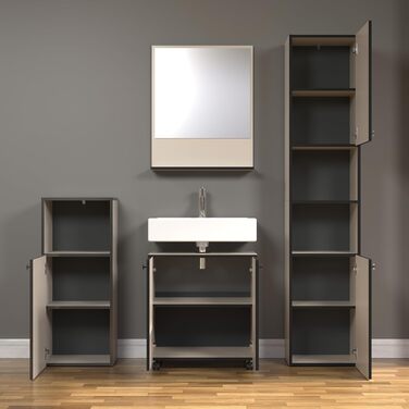 Тумба під умивальник на колесах PureBliss від trendteam smart living, 2 відкриті полиці, стійка до подряпин, світло-сірий кашемір (80x64x42 см)