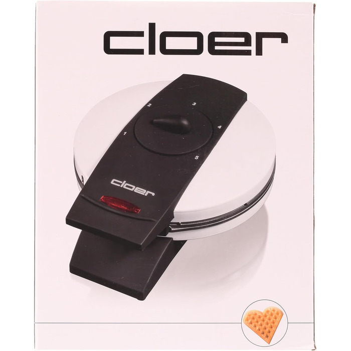 Вафельниця Cloer 1621 для класичних вафель-сердець, 930 Вт, 15,5 см, плавне регулювання підсмажування, біла, метал