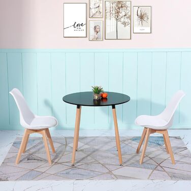 Комплект меблів FURNITABLE: круглий стіл зі стільцями для їдальні, кухні, балкона, 3 предмети (чорний стіл, 2 білі букові стільці)