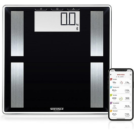 Ваги Soehnle Shape Sense Connect 50 з Bluetooth, аналітичні ваги для біоімпедансного аналізу тіла, електронна вага для вимірювання жиру, з великим LCD-дисплеєм, чорні, з мобільним додатком