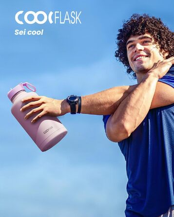 Термобутилка Coolflask 2Л зі сталею, трубою та 3 кришками, вакуумний ізольований спорт-флакон для води та офісу, герметична, рожева (1893 мл)