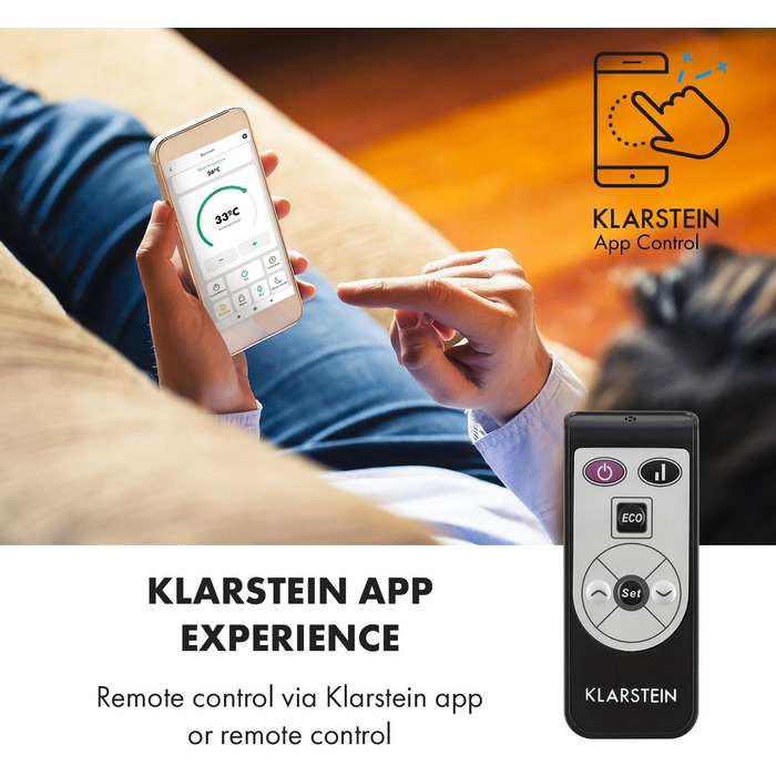 Електричний конвектор Klarstein Bornholm Curved Smart 2000 Вт, настінний або підлоговий, енергозберігаючий, з термостатом і керуванням через додаток, чорний, безшумний обігрівач