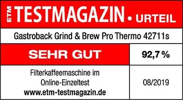 Кавоварка GASTROBACK Grind & Brew Pro Thermo, срібляста, чорна, з млином, термос, автоматична