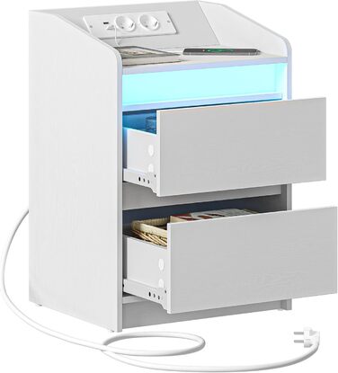 Приліжкові тумби з LED-підсвіткою, зарядною станцією, 2 шухлядами, USB-портами та розетками, стильні та універсальні, чорні, ідеальні для спальні та вітальні, модель NS30004X