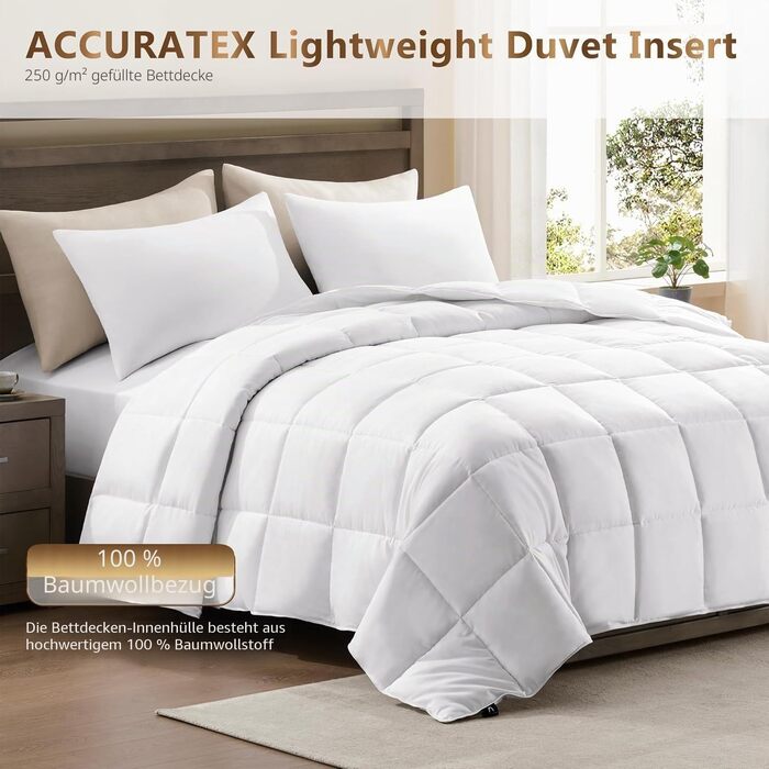 Зимова ковдра ACCURATEX з 100% бавовняним чохлом, 450 г/м², 240×220 см (з літнім наповнювачем 250 г/м²)