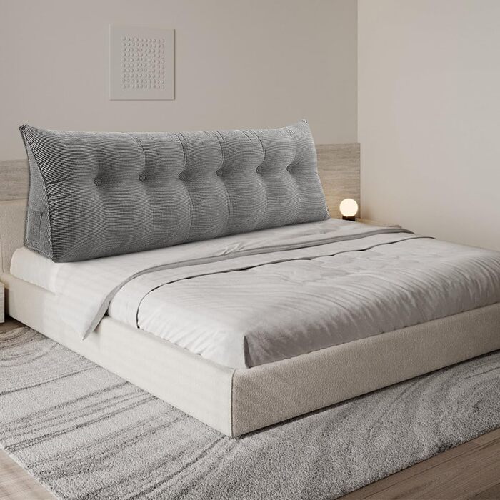 Подушка трикутна для спини OHMG 180x50x20 см, сіра - для ліжка та дивана, з кишенею, знімний чохол