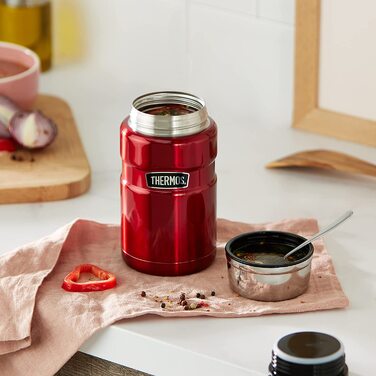 Термос для їжі Thermos Stainless King 710 мл, нержавіюча сталь, червоний, зберігає гаряче 14 годин, холодне 24 години, герметичний, для супу, мюслі, рагу, підходить для посудомийної машини