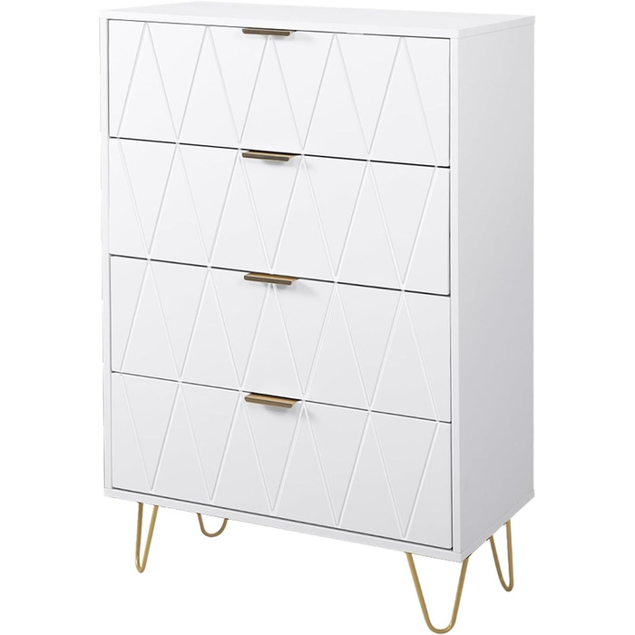 Комод UEV з 4 шухлядами, білий, 60x34x91 см, для вітальні, спальні, передпокою