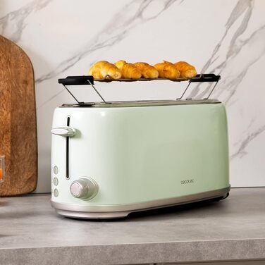 Тостер Cecotec Toast&Taste 1600 Retro Double Green на 4 тости, нержавіюча сталь, 1630 Вт