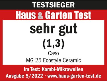 Мікрохвильова піч CASO MG 25 Ecostyle Ceramic з грилем, 25 л, керамічне дно CASOTEK, приготування на 2 рівнях, переможець тестів