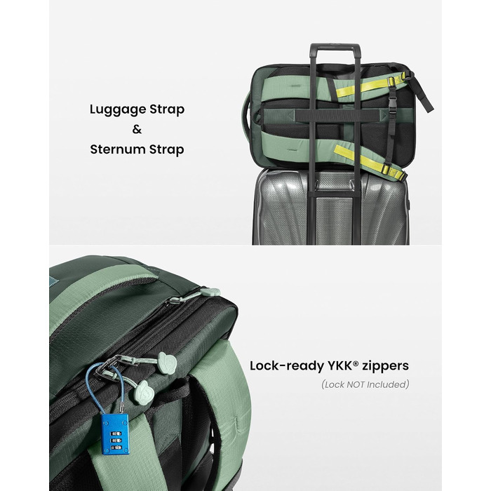 Дорожній рюкзак tomtoc 28L/40L для подорожей та перельотів, TSA-сумісна ручна поклажа (Moosgrün-ripstop)