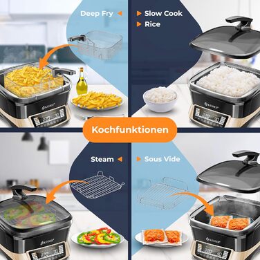 Мультиварка KESSER® 8 л з фритюрницею, 16 програм, для приготування на грилі, випікання, тушкування, варіння на пару, функція підігріву та приготування рису, повільне приготування, йогурт (Champagne)