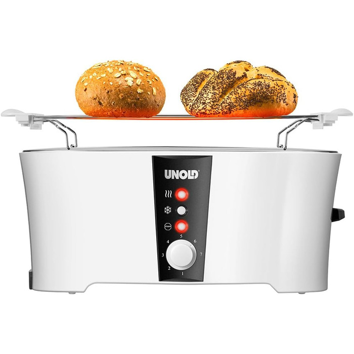 Тостер Unold 38020 Design Dual білий/чорний, 4 функції, 4 тостів, підставка для булочок, 1300 Вт, охолоджуваний корпус