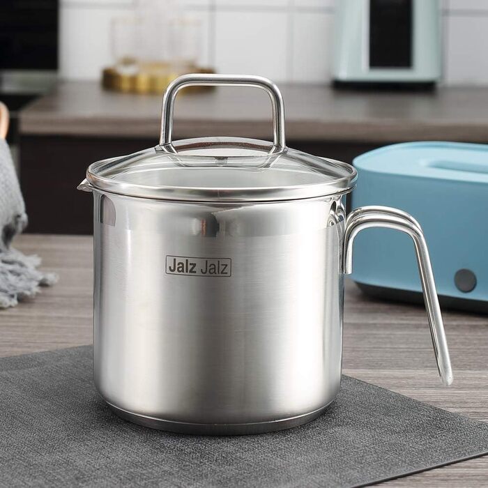 Jalz Jalz каструля з нержавіючої сталі з скляною кришкою 1,5 л, класичний кухонний посуд, сотейник для молока, соусів, макаронів