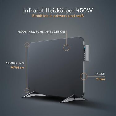 Інфрачервоний металевий обігрівач BR Bringer 450 Вт з Wi-Fi, розумним термостатом і пультом, настінний або мобільний, енергоощадний, чорний, німецька якість