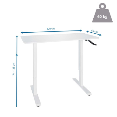 Робочий стіл STAND CR 120 x 60 з ручним регулюванням висоти, білий, hjh OFFICE