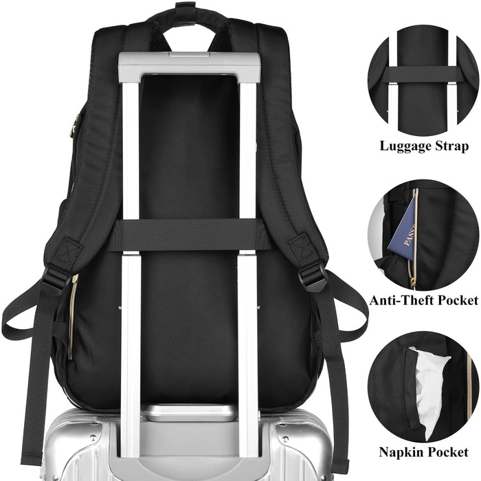 Жіночий рюкзак YAMTION 17.3'' чорний з USB, для ноутбука, для школи, університету, офісу, міста, для підлітків та дівчат
