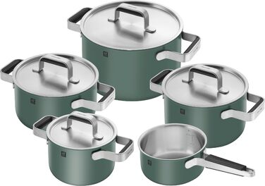 Набір посуду ZWILLING PURE, 5 предметів, нержавіюча сталь 18/10, керамічне покриття, Stay-Cool ручки, придатний для миття в посудомийній машині, зелений