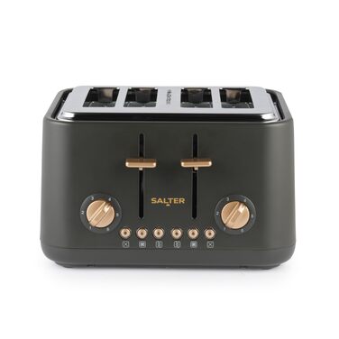 Тостер SALTER Pebble на 4 тости, чорно-сірий: розширені слоти, 6 режимів підсмажування, розморожування, підігрів, функція скасування