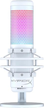 HyperX QuadCast S білий – USB конденсаторний мікрофон з RGB-підсвіткою для ПК, PS5, Mac, підвісом, 4 направленостями, поп-фільтром і регулятором чутливості, для геймінгу, стрімінгу, подкастів, Discord, Twitch