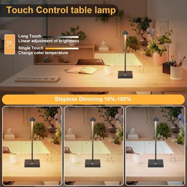 LED настільна лампа Aipsun, 2 шт., димована, акумуляторна, бездротова, антрацит, алюміній, IP54, USB-C, 2700K/4000K/6000K, водостійка
