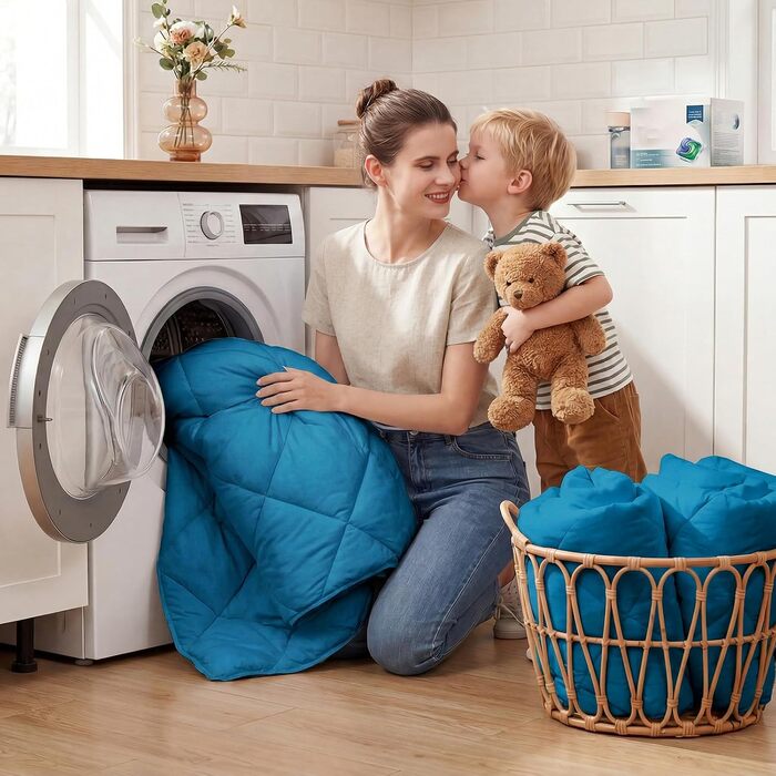 Комплект ковдр WAVVE 2 в 1 (всесезонна 300г/м² та літня 150г/м²), мікрофіброва стібана ковдра для зими та літа, 240x260 см, бірюзова