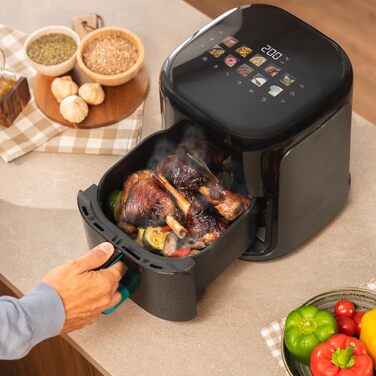 Аерофритюрниця-гриль Cecotec Cecofry Grill Smokin'Prime 4000, 4 л, 1900 Вт, з функцією копчення, гриль-панеллю та рухомою перегородкою, чорна