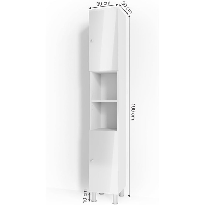 Високий шафа для ванної Vicco Fynn, білий глянець, 30x190 см