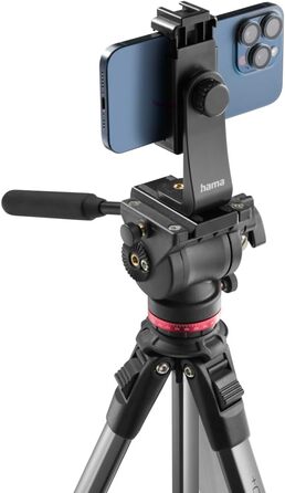 Відеоштатив Hama з флюїдною головкою для камери, смартфона і DSLR, алюмінієвий, легкий, 46–160 см, навантаження до 7 кг, з тримачем для телефону