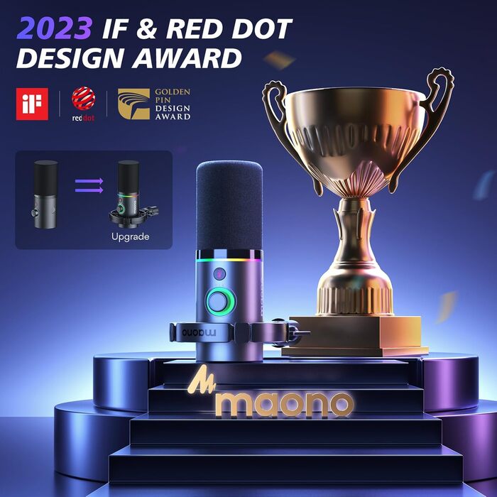 MAONO PD200XS Динамічний XLR/USB мікрофон з RGB підсвіткою, комплект із тримачем, програмним забезпеченням, кнопкою вимкнення звуку та регулятором гучності для подкастів, стрімінгу, запису, геймінгу, ПК, Mac, PS4/5, мікшер, чорний