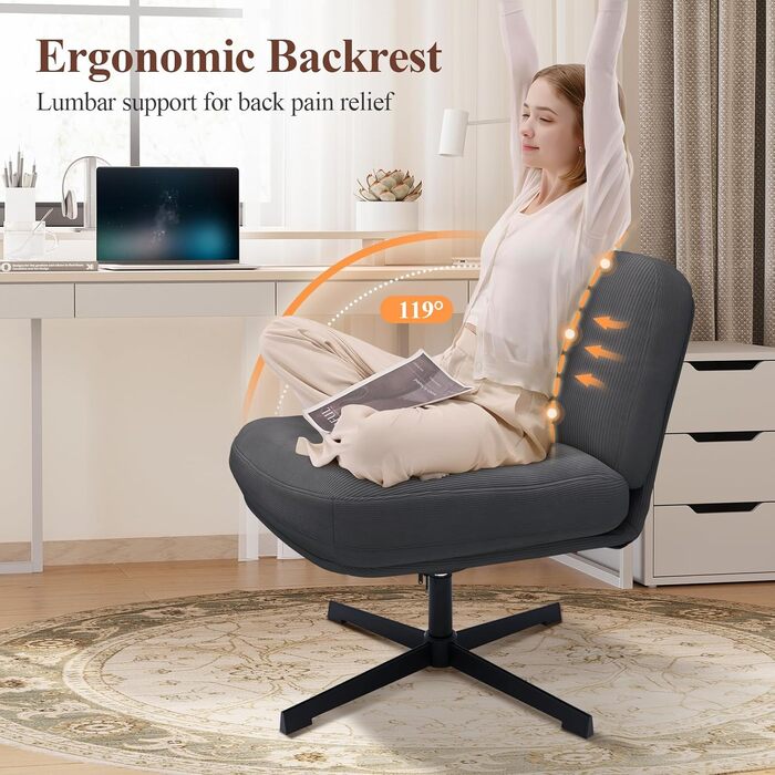 Крісло офісне шкіряне COLAMY XXL для дому та офісу, темно-сіре, з регульованими підлокітниками, широке сидіння 59 см, вантажопідйомність 181 кг