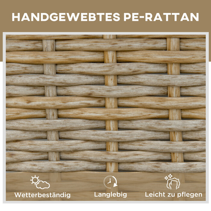 Шезлонг Outsunny Poly Rattan Садовий шезлонг регульований з подушкою в натуральному хакі 200x66x92см для саду та патіо