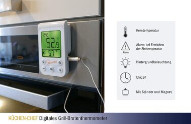 Цифровий термометр для гриля та м'яса TFA Dostmann Küchen-Chef з підсвіткою, пластиковий, білий, 85x30x225 мм