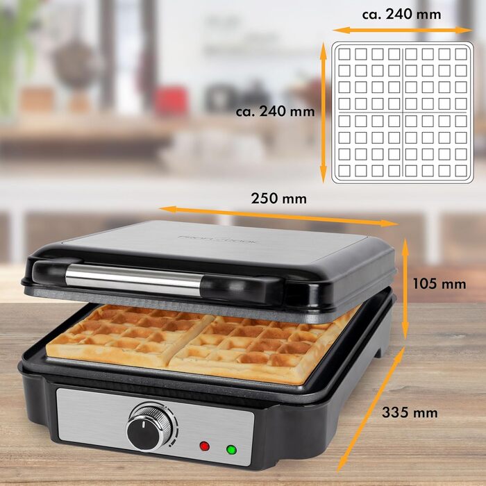 Вафельниця ProfiCook для бельгійських вафель з бельгійською вафельницею Антипригарна поверхня для випікання Плавне підрум'янювання Нержавіюча сталь 1000 Вт PC-WA 1240 (4 поверхні для випікання)