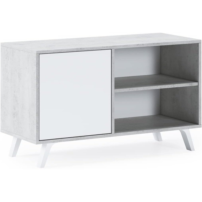 ТВ-тумба Skraut Home Wind 100 для вітальні, 57x95x40 см, для телевізора 32-40 дюймів, біла розпашна дверцята, цемент