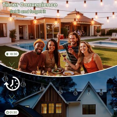 Гірлянда вулична LED 45м G40, тепла біла, IP44, для саду, тераси, весіль, свят, 24V (Солярна - 22м)