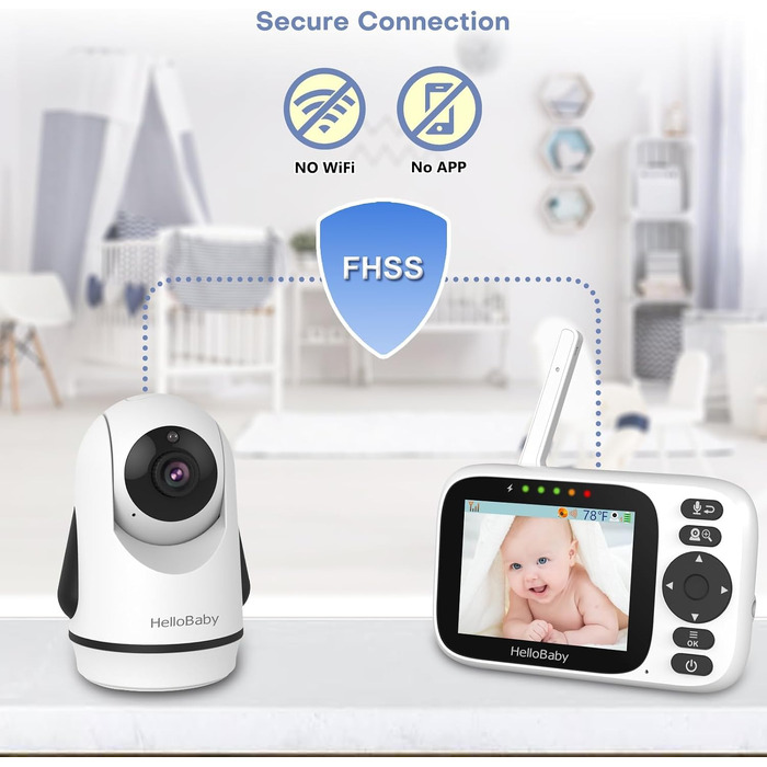 Відеоняня HelloBaby HB6339 з камерою, екраном 3.2 дюйма та двостороннім аудіозв'язком (без WLAN)