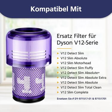 Набір з 3 фільтрів HEPA для пилососа Dyson V12 Detect Slim Absolute/Total Clean/Extra/Fluffy, змінний фільтр 971517-01, аксесуари для пилососа