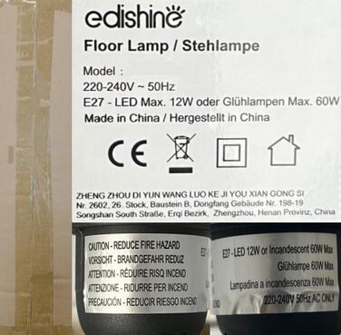 Торшер EDISHINE з диммером, тринога з дерева, дистанційне керування, LED E27, таймер, 3 кольори світла, льняний абажур, вінтажний стиль, для вітальні