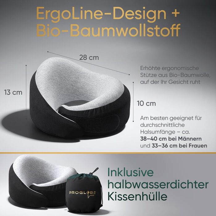 Подорожні подушки для шиї Proglobe Luxe з ефектом пам'яті (Memory Foam) з підтримкою підборіддя та сумкою для зберігання, Антрацит