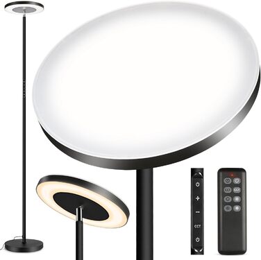 OUTON LED димована торшер-лампа 34Вт, подвійне бічне освітлення, підлогова лампа для вітальні, денне світло, з пультом і сенсорним керуванням, 4 кольорові температури, чорний матовий