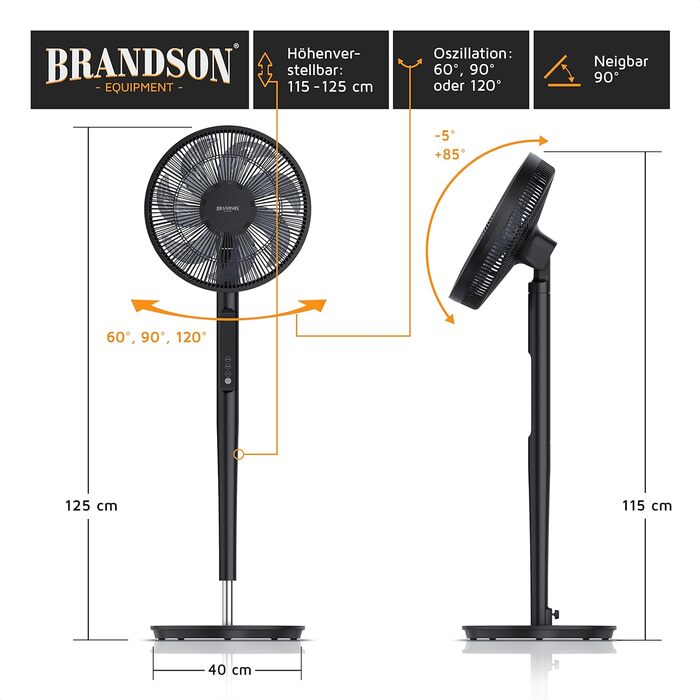 Вентилятор Brandson ECO DC, енергозберігаючий, 9 режимів, турбо, безщітковий тихий мотор, пульт, таймер, осциляція 60°/90°/120°, білий
