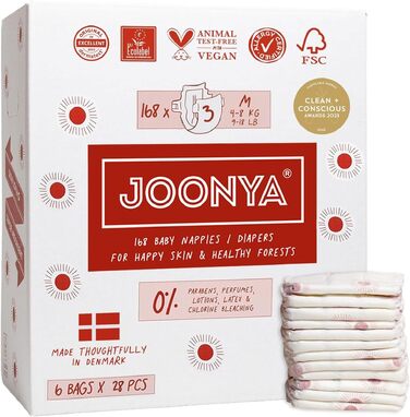 Дитячі підгузки Joonya розміру 5 XL (12-18 кг), 138 шт (6 упаковок по 23 шт) — гіпоалергенні, екологічні, висока поглинальна здатність, для нічного використання, м'які