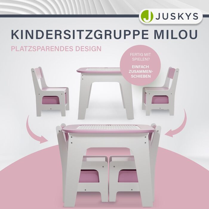 Дитяча стільниця Juskys Milou - комплект з 2 стільців та столу - дерев'яний дитячий столик з місцем для зберігання, стільниця для малювання (рожева)